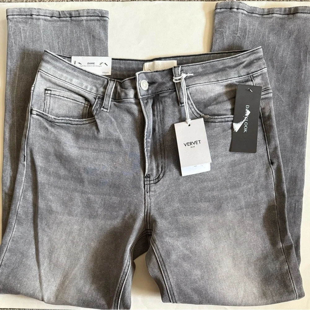 VERVET by Flying Monkey Blue Jeanne High-rise Stretch Slim Straight Gray Jeans - Picture 2 of 5